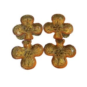 Lot Of 2 Vintage Indiana Glass Tiara‎ Amber trinket, clover shaped 4in